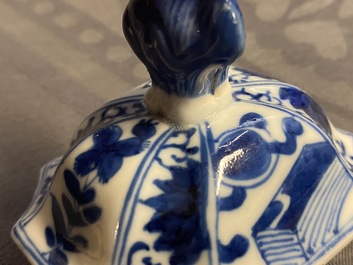 A Chinese blue and white five-piece garniture with boys and ladies, Kangxi